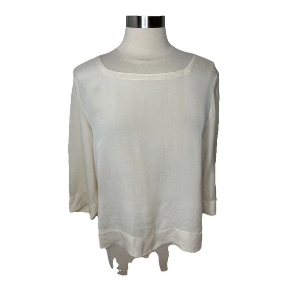 Talbots 100% Pure Silk Vintage Cream Light Academia Boxy Fit Blouse Size 16 - Picture 1 of 11